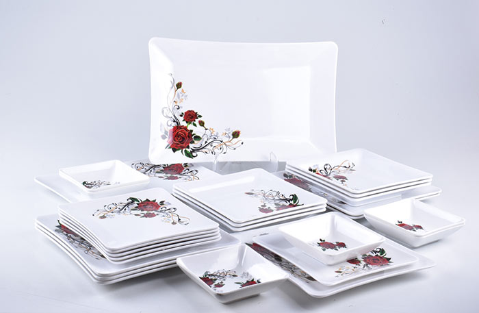 سرویس غذاخوری ملامین سفید با طرح گل رز