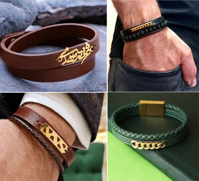 دستبند چرم مردانه با پلاک