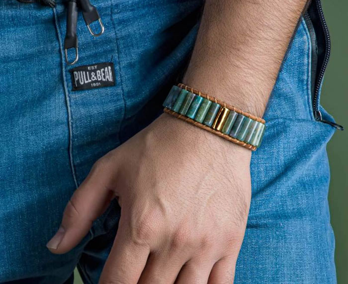 دستبند سنگ و طلا مردانه