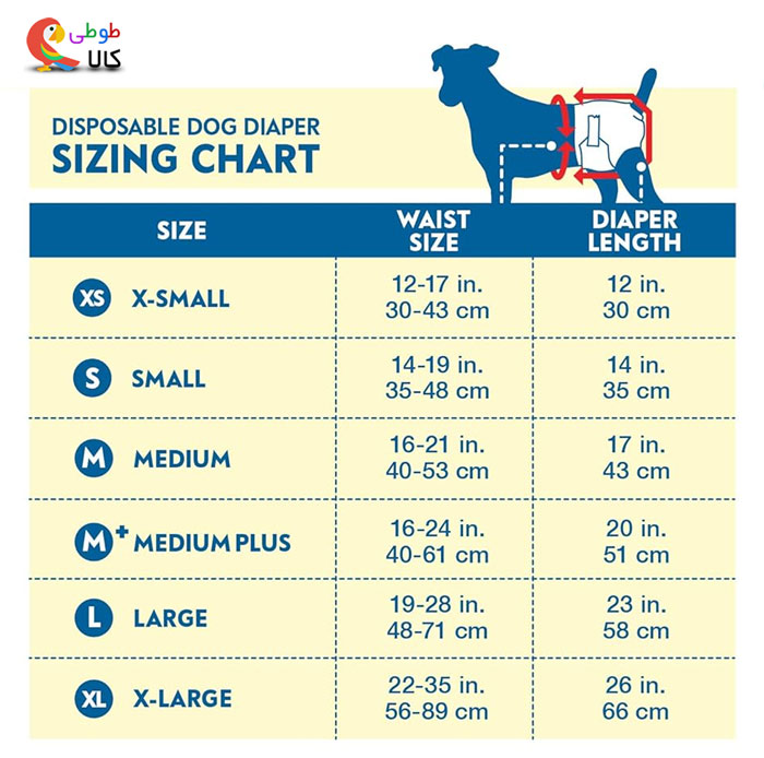 جدول سایز بندی پوشک سگ