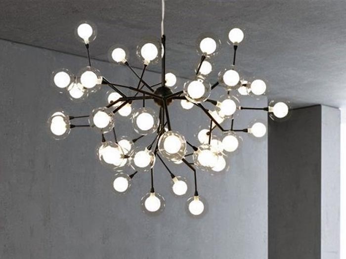 عکس لوستر مدرن چند شاخه با لامپ های حبابی