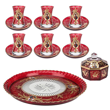 سرویس چایی خوری شش نفره 14 پارچه کمرباریک طرح شاه عباسی