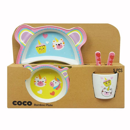 ظرف غذا 5 تکه کودک کوکو جنس فیبر بامبو طرح unicorn