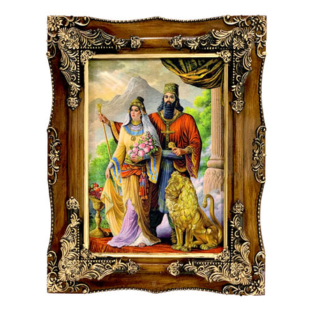 تابلو فرش ماشینی طرح هخامنش بافت کاشان جنس نخ پنبه