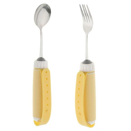 قاشق و چنگال ضد لرزش فولاد ضد زنگ با دسته سیلیکونی