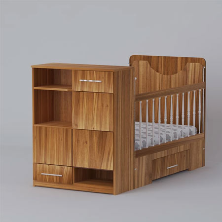 تختخواب کودک چوبی برند اعیان جنس ملامینه و وکیوم