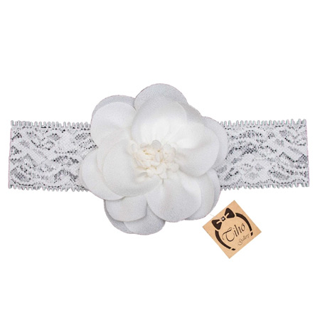 هدبند نوزادی دخترانه مدل کاملیا دانتل رنگ سفید