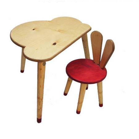 ست میز و صندلی چوبی کودک طرح خرگوش