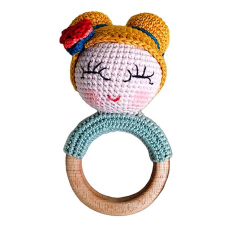 دندان گیر کودک چوبی و بافتنی مدل عروسکی