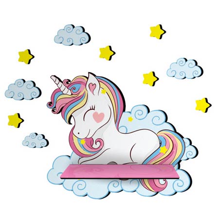 شلف دیواری اتاق کودک دخترانه باروچین مدل اسب تک شاخ