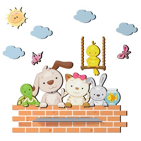 شلف دیواری اتاق کودک باروچین مدل دیوار حیوانات