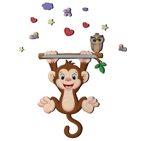 شلف دیواری اتاق کودک باروچین مدل میمون بازیگوش