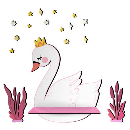 شلف دیواری اتاق کودک دخترانه باروچین مدل قو