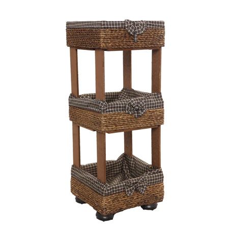 سبد سیب زمینی و پیاز حصیر چوبی سه طبقه