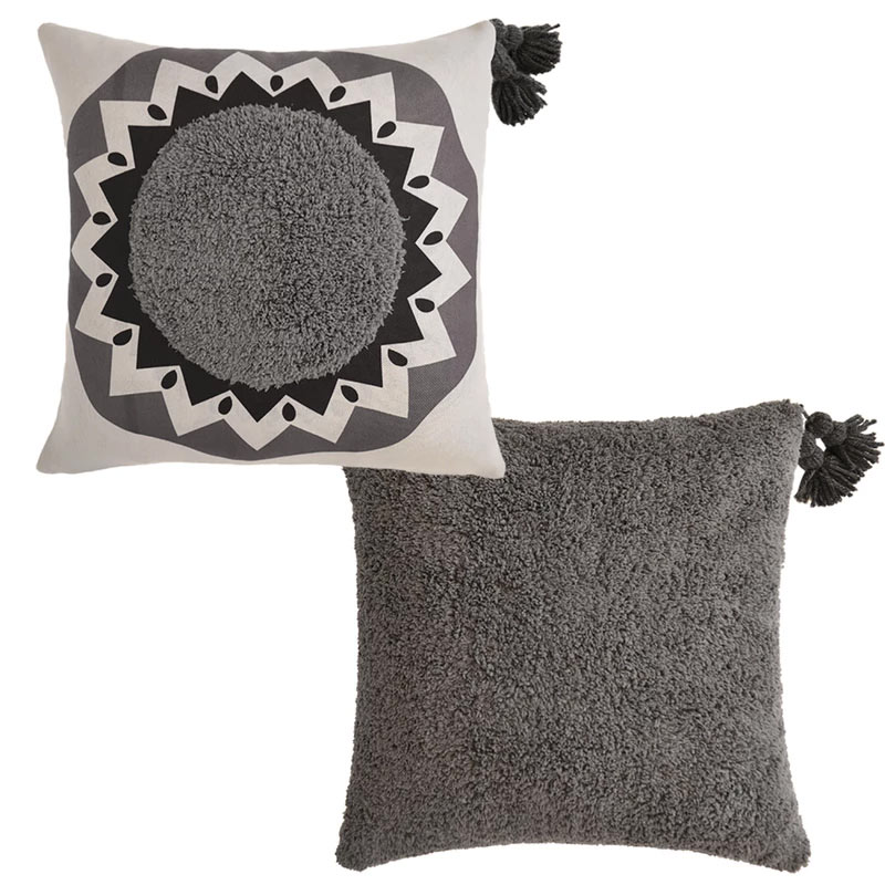 کوسن مدل بوهو دو عددی پارچه تکه دوزی خز فرم مربع الیاف پلی استر