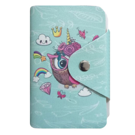 جا کارتی دخترانه فانتزی جنس چرم مصنوعی دکمه ای طرح دار