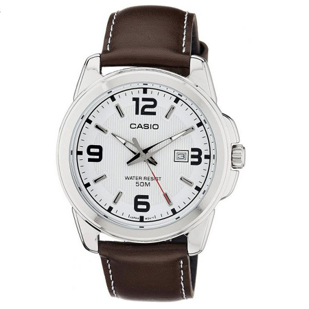 ساعت مچی عقربه ای مردانه کاسیو بند چرم قفل سگکی ساده