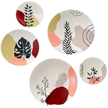 بشقاب دیوارکوب سفالی طرح مینیمال مجموعه 5 عددی