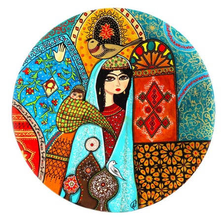 بشقاب دیوارکوب سفالی طرح مهر دخت ایران