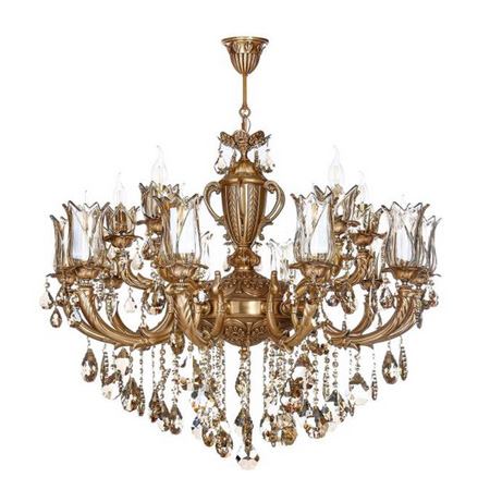 لوستر برنجی چشمه نور 15 شعله بسیار شیک