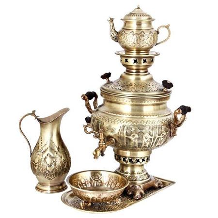 سرویس سماور زغالی طلایی مات ظرفیت 8 لیتر