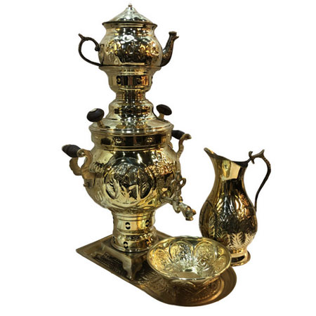 سرویس سماور زغالی 5 پارچه برنجی ظرفیت 4 لیتر