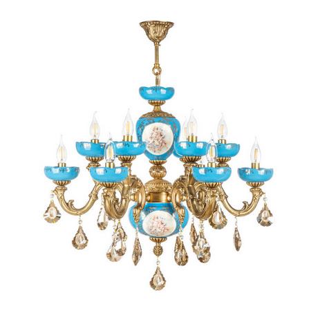 لوستر فیروزه ای 12 شعله چشمه نور