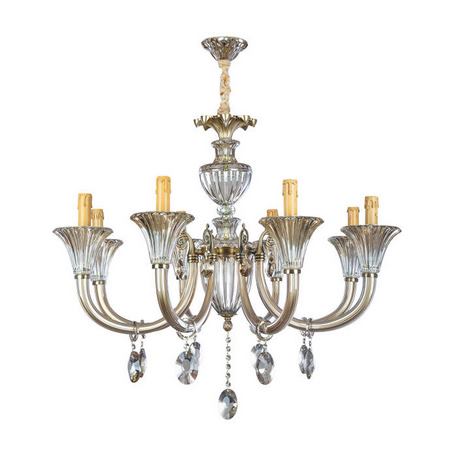 لوستر برنجی و کریستالی دودی 8 شعله چشمه نور