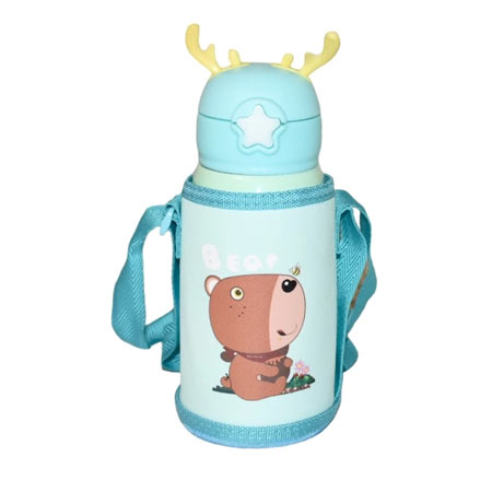 قمقمه کودک‌ مدل کیف دار طرح خرس گنجایش 500 میلی لیتر بدنه استیل