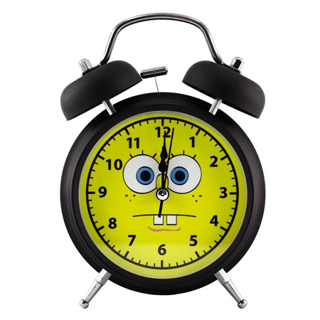 ساعت رومیزی کودک زنگوله دار طرح باب اسفنجی جنس فلزی