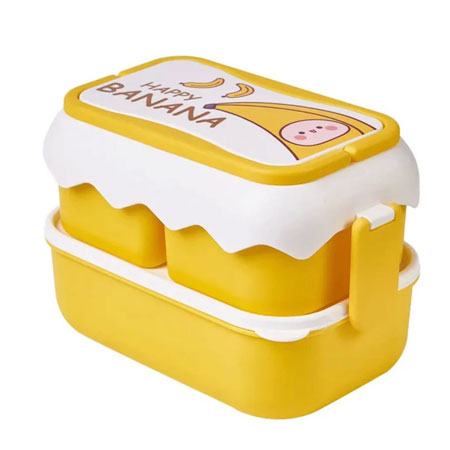 ظرف نگهدارنده غذا کودک مدل دو طبقه طرح موز جنس فیبر بامبو