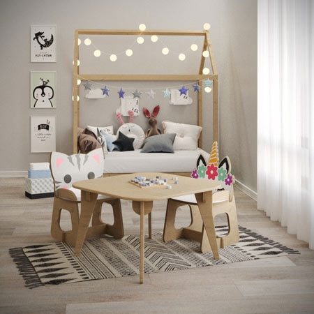 ست میز و صندلی کودک مدل باغ وحش طرح تک شاخ و گربه