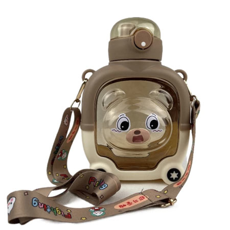 قمقمه کودک مدل خرس مهربان بند دار گنجایش 1 لیتر بدنه سیلیکونی