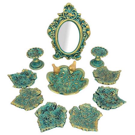 مجموعه ظروف هفت سین 10 پارچه دست نگار طرح برگ اسلیمی