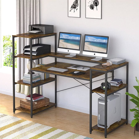 میز کامپیوتر جادار 4 طبقه کتابخانه دار