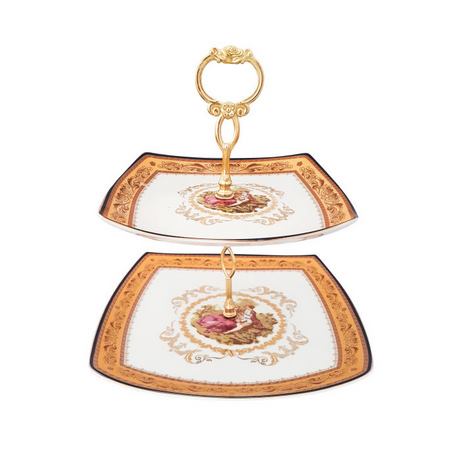 شیرینی خوری دو طبقه چینی طرح دار مربع شکل