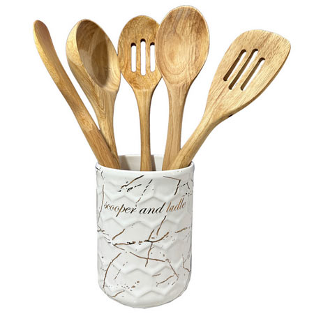 سرویس کفگیر و ملاقه چوبی 7 پارچه آوانا با لیوان چینی