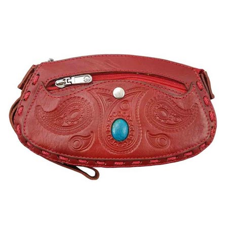 کیف لوازم آرایشی چرم نگار با چرم طبیعی نگین دار