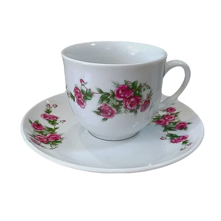 ست فنجان و نعلبکی 12 پارچه چینی مدل گل سرخی