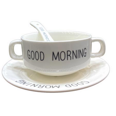 سوپ خوری سرامیک طرح فنجان به همراه قاشق و زیر بشقابی