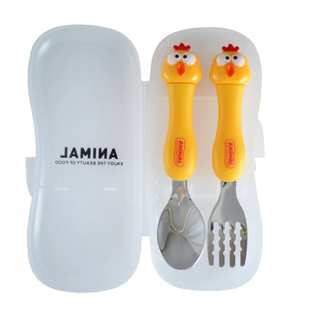 قاشق و چنگال کودک مدل عروسکی طرح جوجه خروس برند جامینا