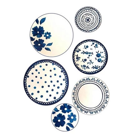 بشقاب دیوارکوب سفالی تزئینی طرح مینیمال مجموعه 6 عددی