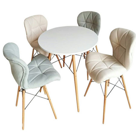 میز و صندلی ناهارخوری 4 نفره با میز گرد و صندلی چوبی روکش پارچه ای