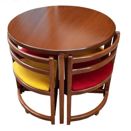 میز و صندلی ناهارخوری کم جا 4 نفره گرد چوبی