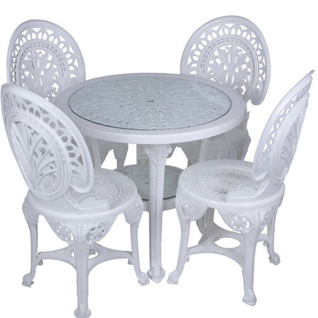 میز و صندلی ناهارخوری چهار نفره گرد جنس پلاستیک فشرده صفحه شیشه ای