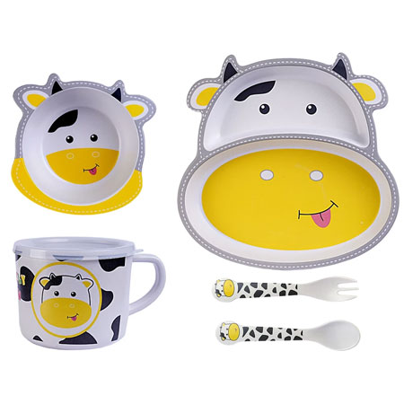 ظرف غذا کودک اکو طرح گاو مجموعه 5 عددی جنس فیبر بامبو