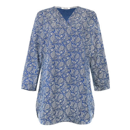 تونیک زنانه نخی استین بلند یقه هفت برند افراتین مدل ترمه رنگ آبی