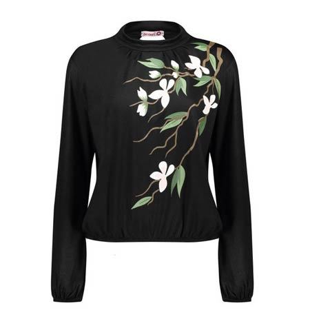 بلوز زنانه افراتین مدل شکوفه یقه ایستاده آستین بلند مشکی