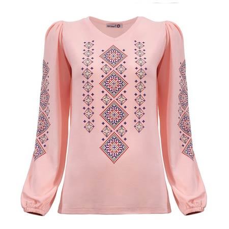 بلوز زنانه افراتین رنگ صورتی یقه هفت آستین بلند