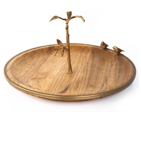 شیرینی خوری چوبی گلد کیش مدل دسته دار طرح پرنده